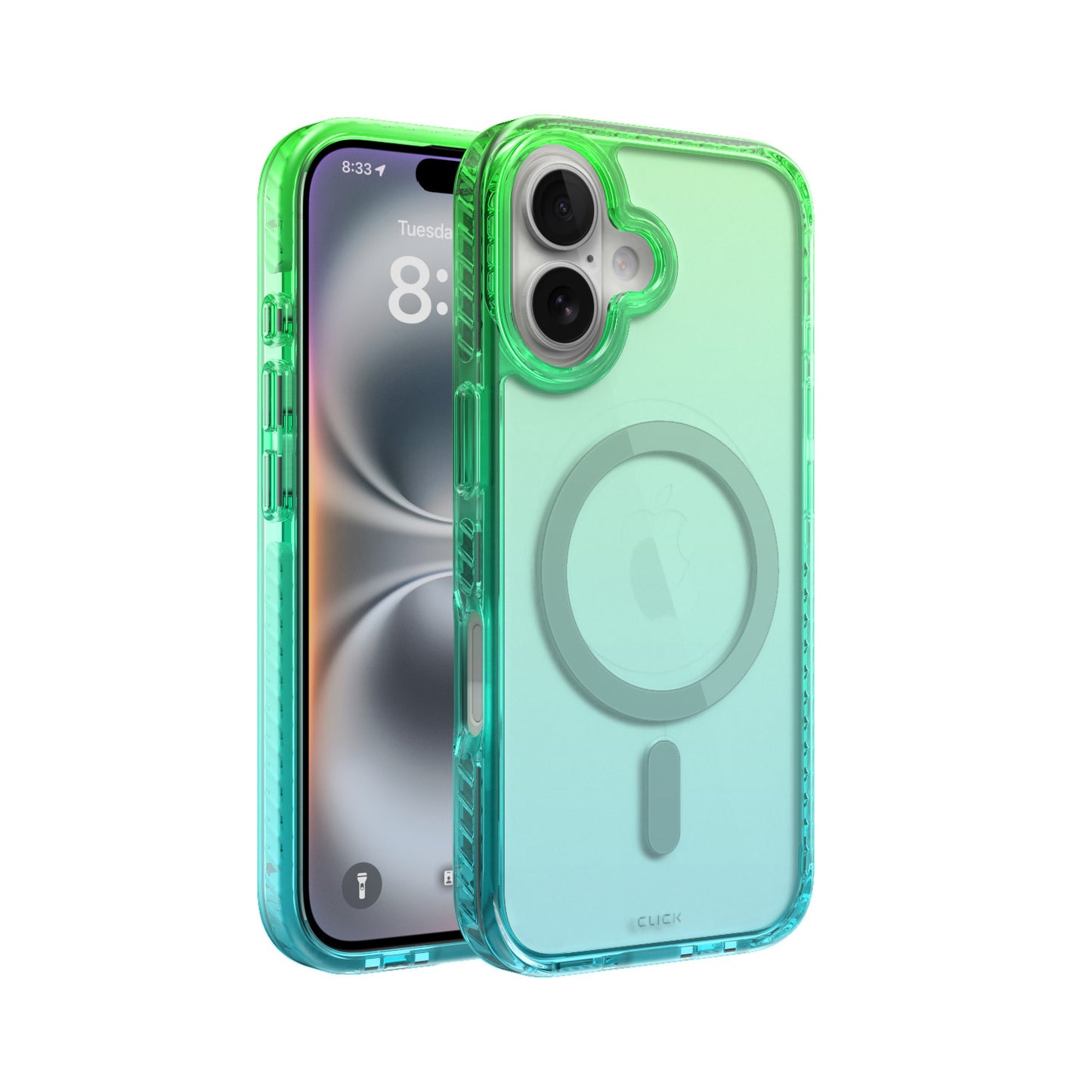 Funda CLICK Clear Ombre MagSafe para iPhone 16 - Amarillo y rosa