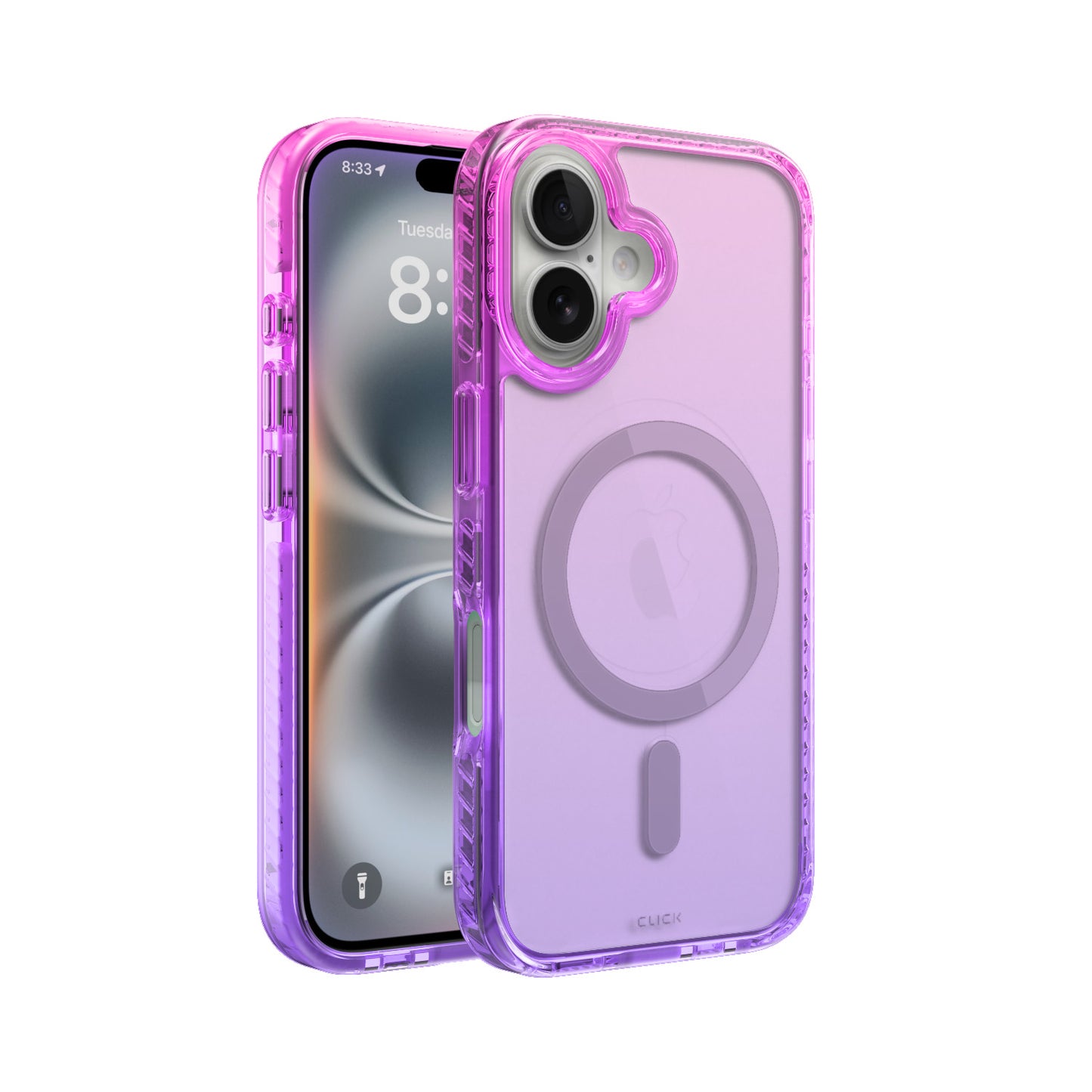 Funda CLICK Clear Ombre MagSafe para iPhone 16 - Amarillo y rosa